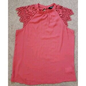 Express Blouse Top Lace Cap Sleeve Keyhole Neck Coral Top Women's Size SP